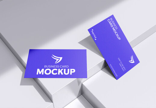Business Cards Mockup on White Cubic Surface