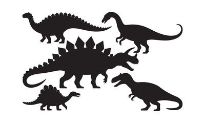 Collection of five dinosaur silhouettes on a white background