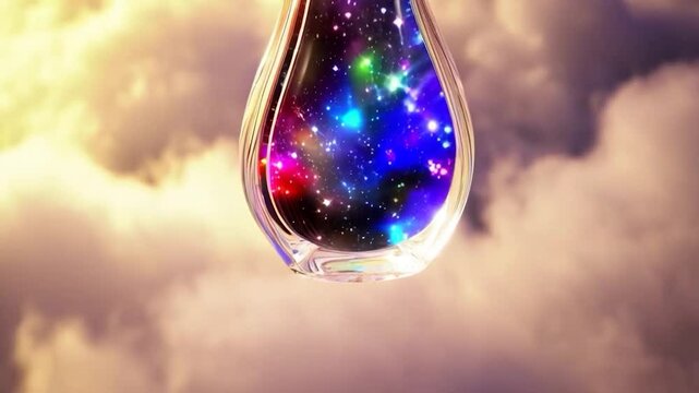 Magic potion bottle against clouds