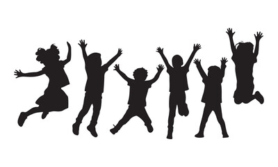 Fototapeta premium Diverse group of children joyfully jumping in the air silhouette