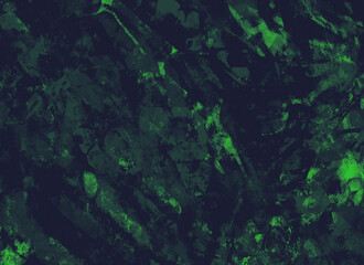 Grunge noisy grainy abstract background with colorful textured shapes in dark green splashes. Trendy edgy design for music, digital art, posters, and web