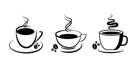 Coffee cup vector icon set. Cups of coffee tea symbol collection. Logo vector illustration.