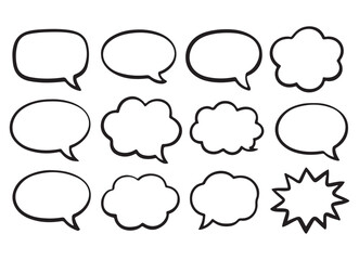 Collection of hand drawn speech bubbles and thought clouds silhouette