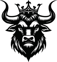 silhouette of head of a bull with a crown on black background