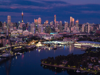 sydney skyline with new fish market design by 3xn architects in dusk time