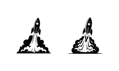 Rocket Launch Icon Space Rocket Vector with Smoke and Flames