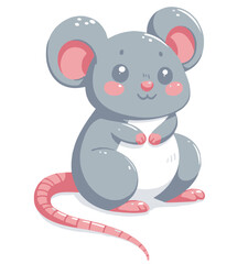 Fototapeta premium Cute gray mouse funny cartoon design, transparent. AI Vector