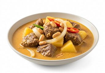 Massaman curry in a bowl on white background 