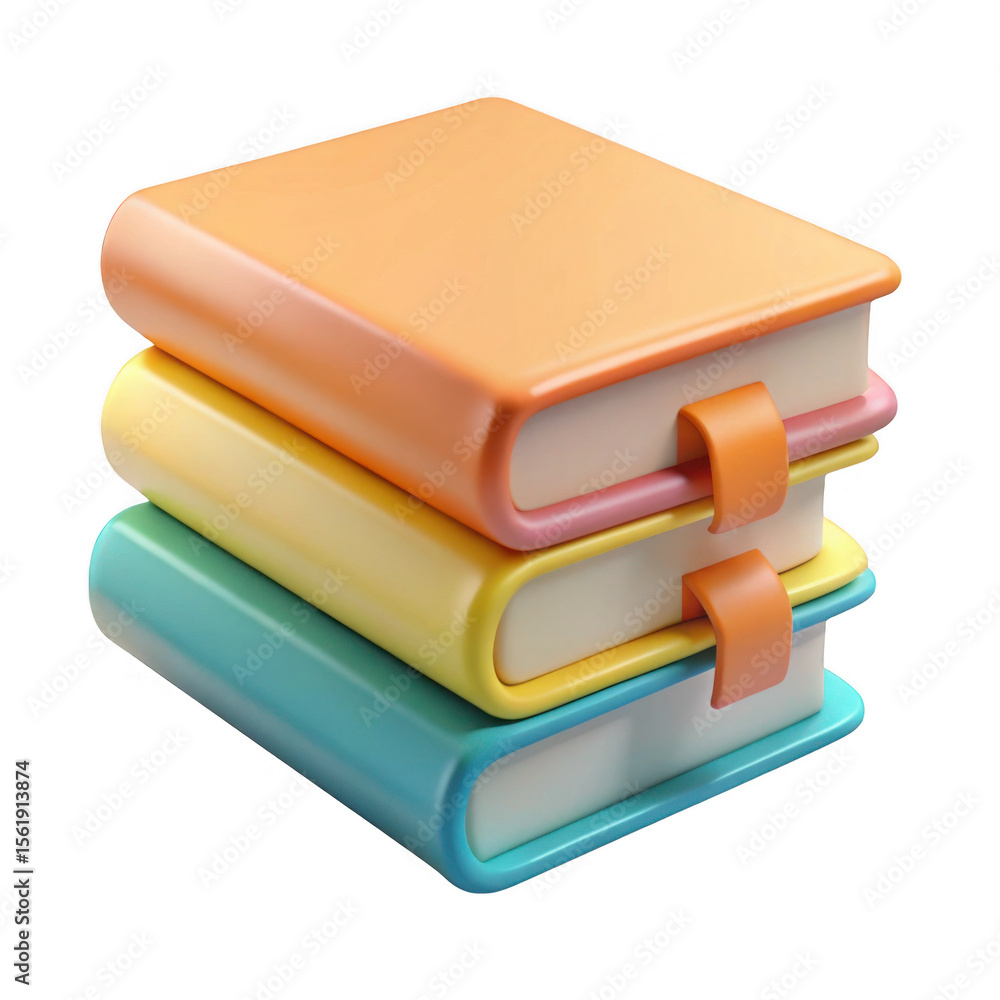 Poster stack of colorful books isolated on transparent background