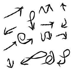 Rough Brush Stroke Arrow Sign Direction Symbol Set Illustration