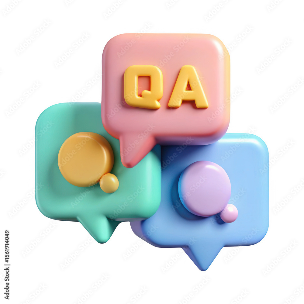 Poster colorful 3d speech bubbles qa isolated on transparent background