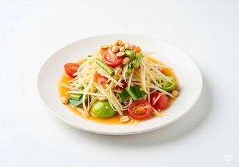 Somtam on a plate on white background isolated