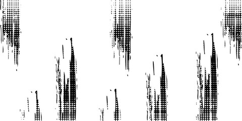 Glitch distorted grunge layer . Noise destroyed texture . Trendy defect error shapes . Overlay grunge texture . Distressed effect .Vector shapes with a halftone dots screen print texture