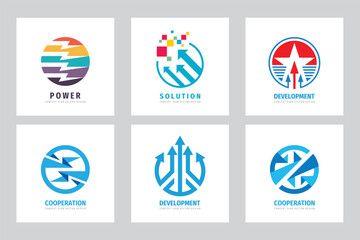 Arrows development logo set concept vector illustration. Business trend strategy icon collection. Graphic design elements.