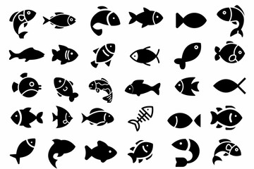 Fish silhouette set, set of fishes silhouette vector icons, fish silhouette, set icons of fish silhouette, set of fishes silhouette