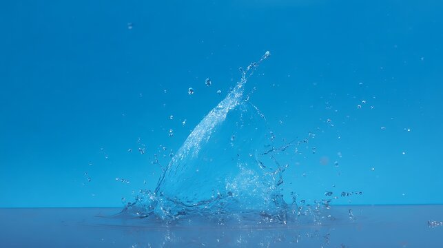 Splashing water droplets against a blue background