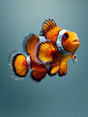 Discover the stunning beauty of a clownfish, showcasing vibrant orange hues and intricate patterns against a calming blue background, perfect for marine life enthusiasts and aquarium lovers.