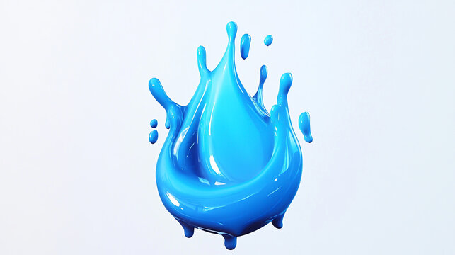 3D logo of a water drop, dripping blue paint on a white background