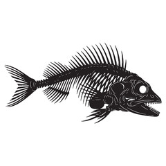 The quiet form of marine life – Fish skeleton silhouette composed with detailed Fish skeleton vector – Fish skeleton illustration

