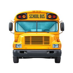 Bright Yellow School Bus Front View with Clear Blue Interior Glass