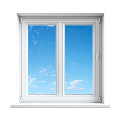Fototapeta premium Bright Blue Sky Visible Through White Frame Window with Clouds