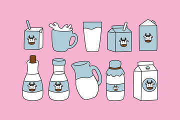 Collection of Milk Containers and Vessels in a Flat Design