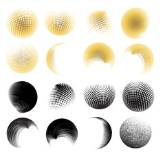 Contemporary set of halftone rounded 3d figures