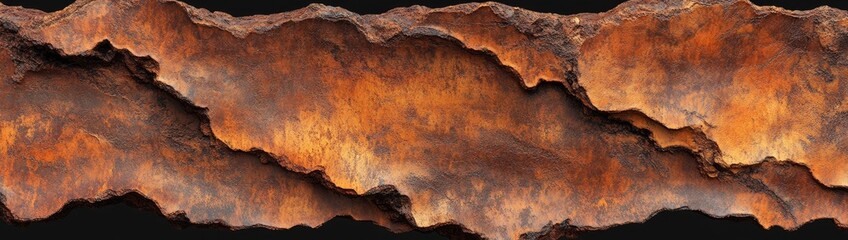 Oxidized metal slab with layered, textured rust