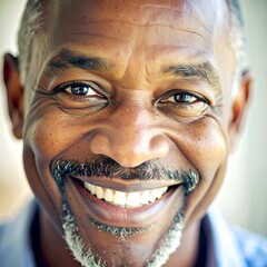 detailed close up portrait of handsome mature african american man smiling