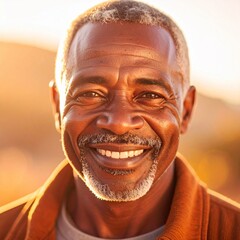 detailed close up portrait of handsome mature african american man smiling