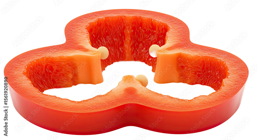 Poster close-up shot of a sliced vibrant red bell pepper showcasing its inner structure