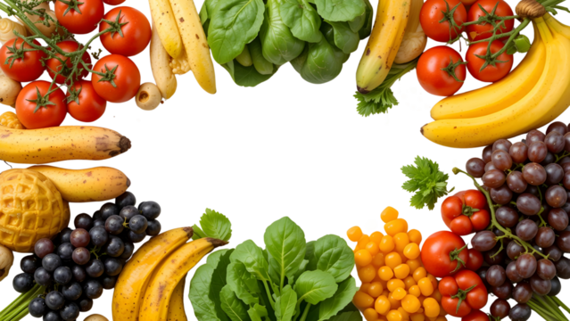 Organic Fruits and Vegetables Neatly Spread with Blank Area – Isolated Healthy Food PNG