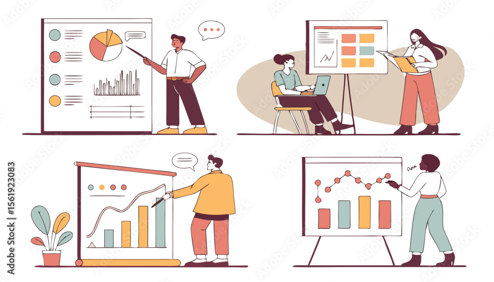 Poster a diverse group of professionals engaged in data analysis, showcasing charts and graphs in a modern 