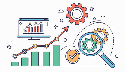 Fototapeta premium An illustrated woman walking confidently with a briefcase, symbolizing progress and global growth.