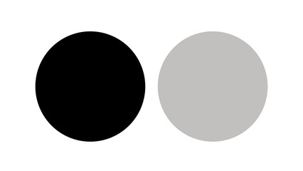 Two solid circles, one black and one gray, placed side by side on a white background, creating a simple and clean geometric composition.