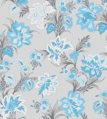 Beautiful Seamless Pattern with Flowers and Leaves