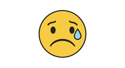 Fototapeta premium Sad emoji with tear, vector illustration, plain white background