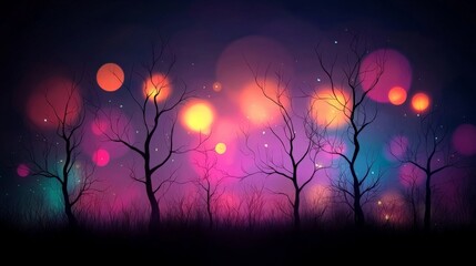 Serene Park Scene Under a Fantastical Night Sky with Vibrant Lights