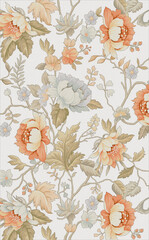 Beautiful Seamless Pattern with Flowers and Leaves