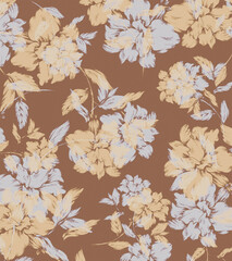 Beautiful Seamless Pattern with Flowers and Leaves