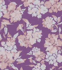 Beautiful Seamless Pattern with Flowers and Leaves