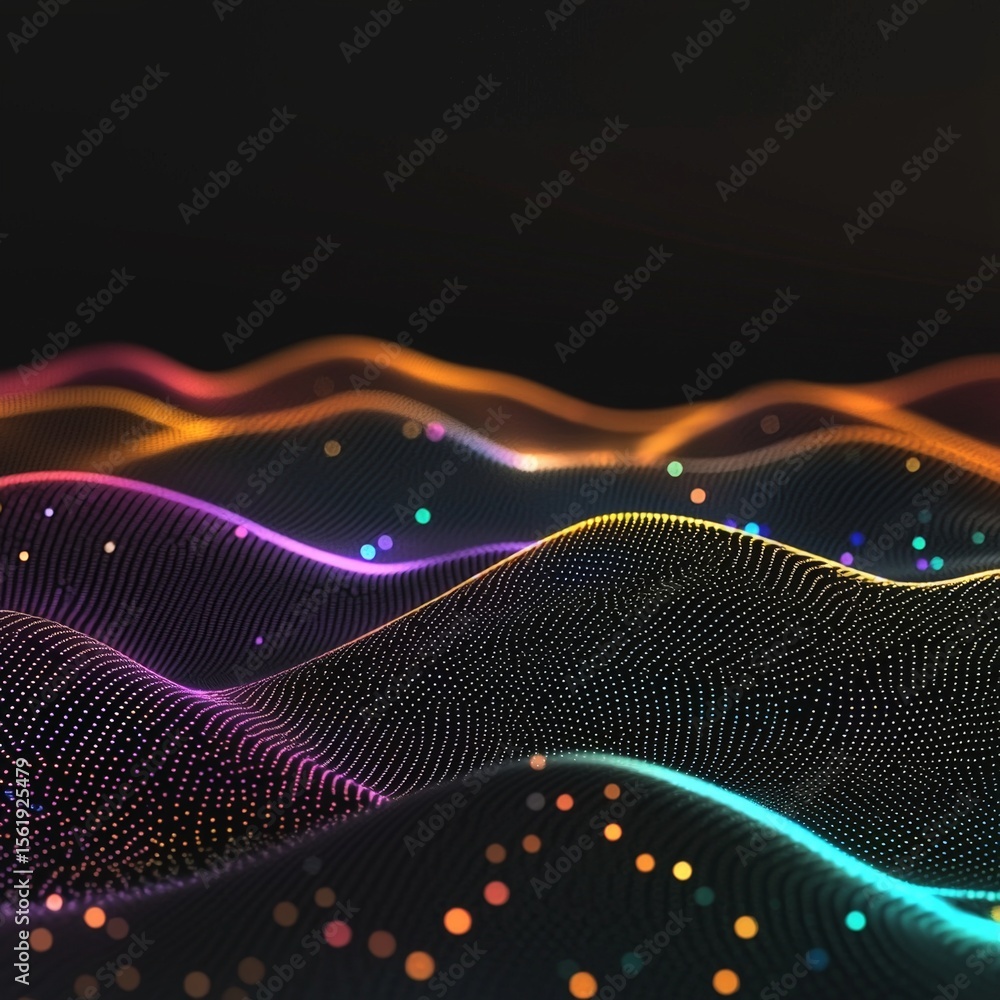 Poster abstract data visualization waves in vibrant colors and patterns