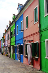 Colorful facades of Burano town, Venetian Lagoon, Italy