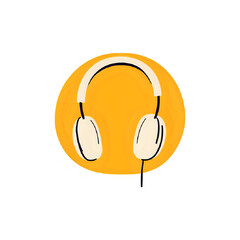Headphones Icon: Yellow Circle, Music Listening, Audio Device, Podcast Symbol, Sound Design Element