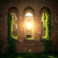 Fototapeta premium Brick Wall with Arched Windows