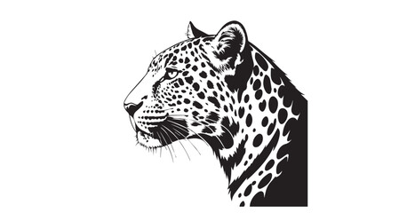 Striking black and white leopard head profile silhouette © arif