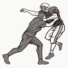 Fototapeta premium American football players engaged in a tackle tackling sport