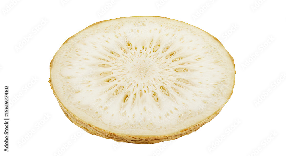 Poster detailed cross-section of a breadfruit revealing its internal structure and texture