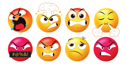 Intense 3D emoji faces displaying anger, frustration, yelling, steam, and explosive reactions. Ideal for emotional expression packs, stickers, chats, or comic-style content.