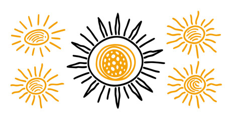 Hand-Drawn Sun Illustration,  Multiple Suns Design,  Abstract Sun Art